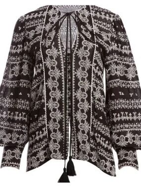 Alice & Olivia | Black & White Rayon Embroidered Top | XS